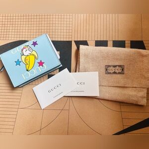 🆕🩵Gucci X Bananya BNF Mini Card Case, Coin Blue Leather Wallet